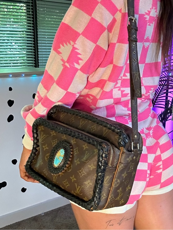 Louis Vuitton Handbags - SOUTHERN GYPSY Louis Vuitton Brown Monogram Crossbody with Turquoise Accent